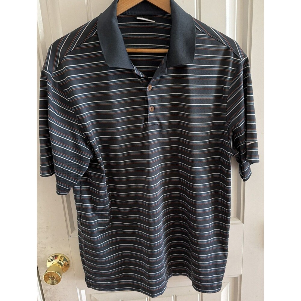 Men’s Nike Golf Shirt Dry-Fit Polo Collared Grey Striped Size M